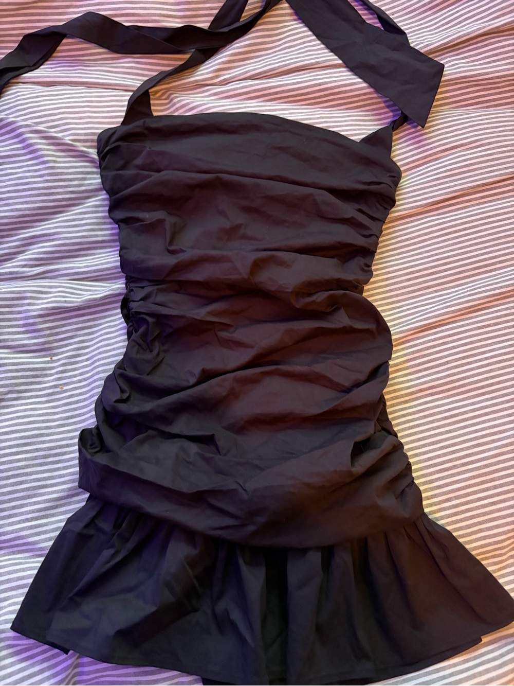 Peppermayo Black Ruched Halter Mini Dress